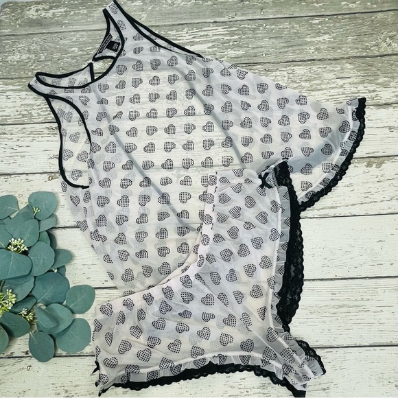 Victoria's Secret Other - Victorias Secret Heart Mesh Ruffled Shorts & Tank Lingerie